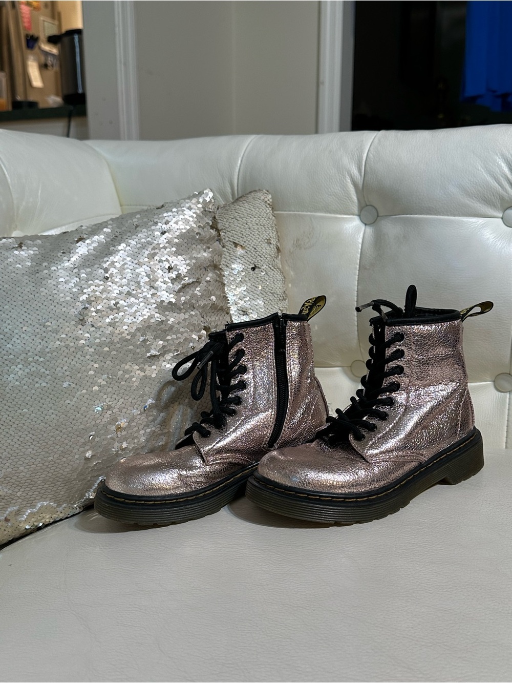 RARE DR. MARTENS 1460 J CRINKLE METALLIC TODDLER BOOTS - Picture 6 of 7